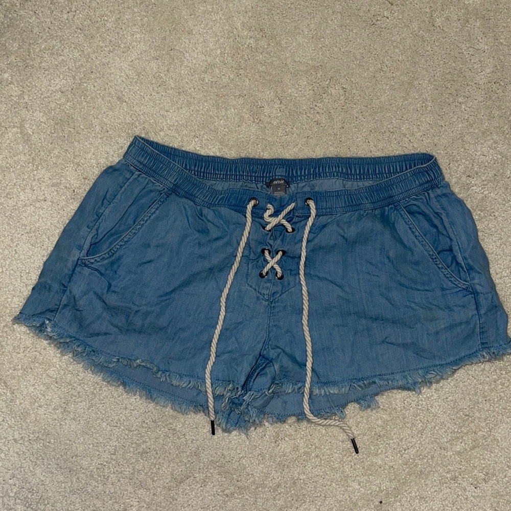 Aerie Chambray Lace-up Shorts